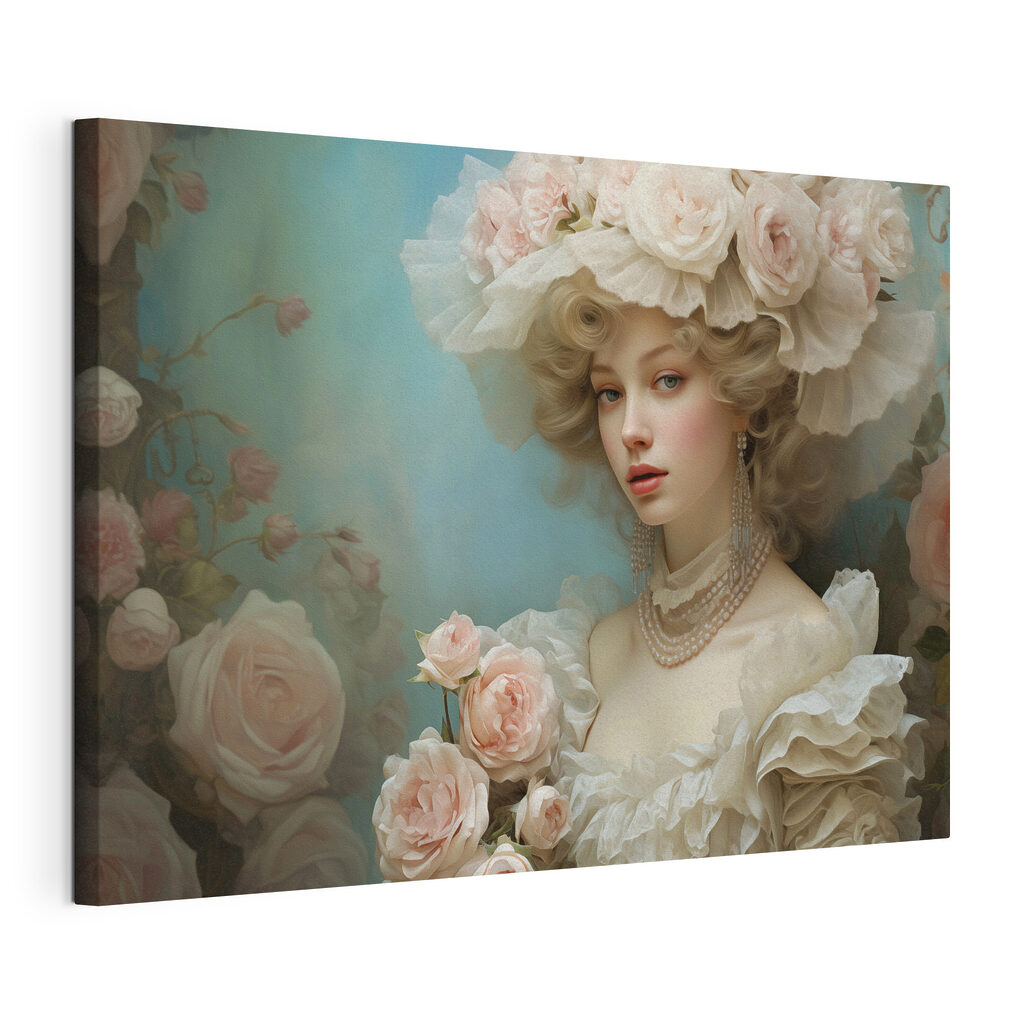 Retrato com rosas, tela esticada e borda contínua