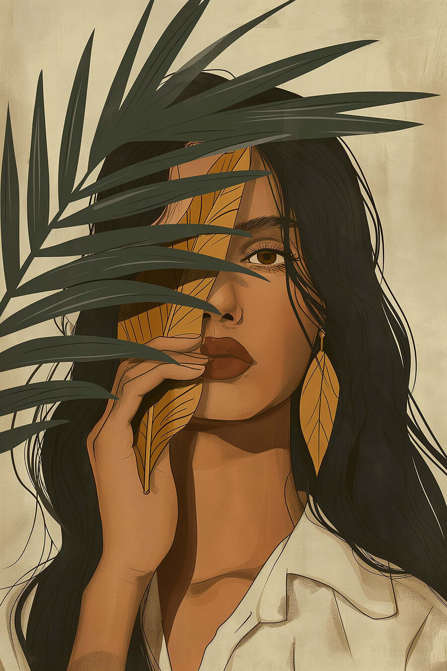 Mulher atrás de palma — design completo