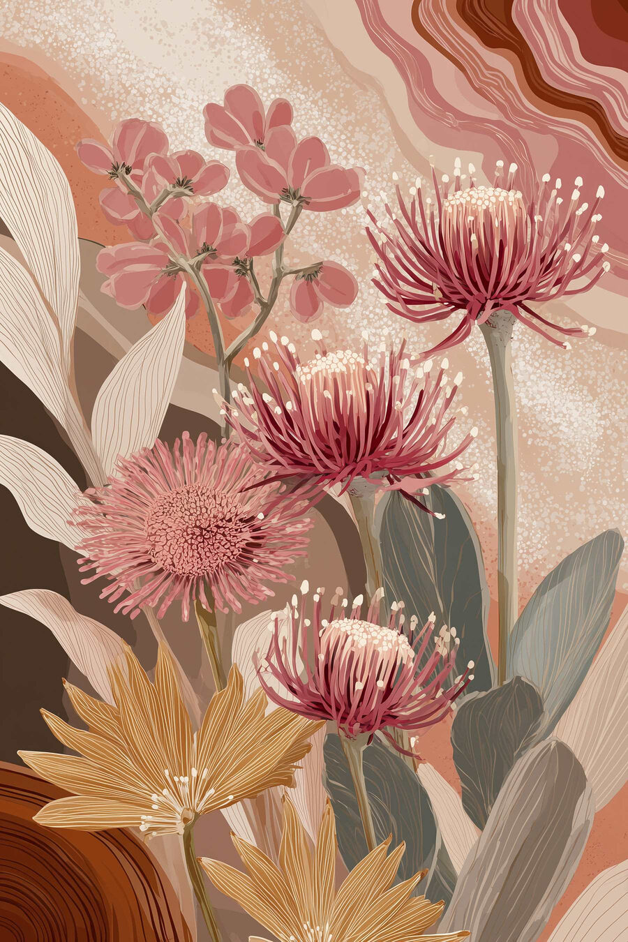 Floração rosa em contornos — design completo