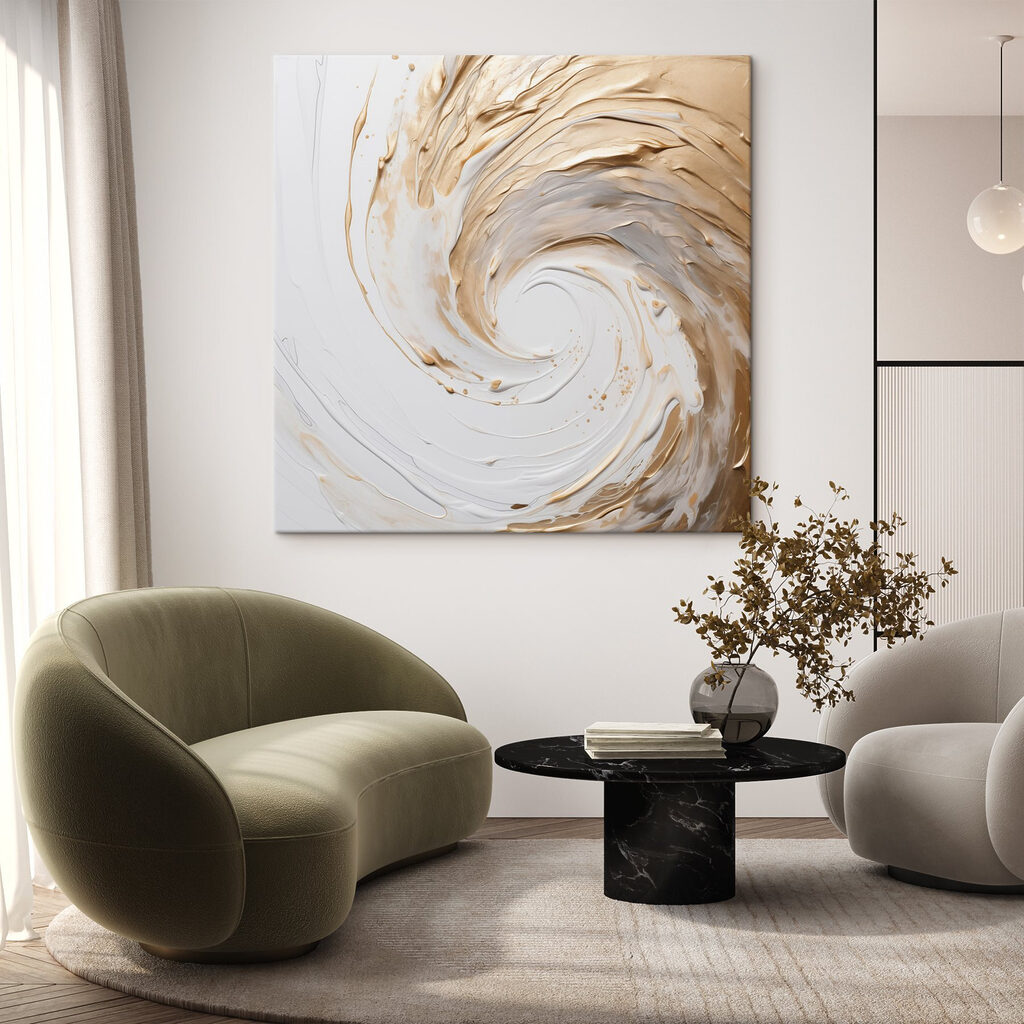 Espiral dourada sobre branco — interior 2