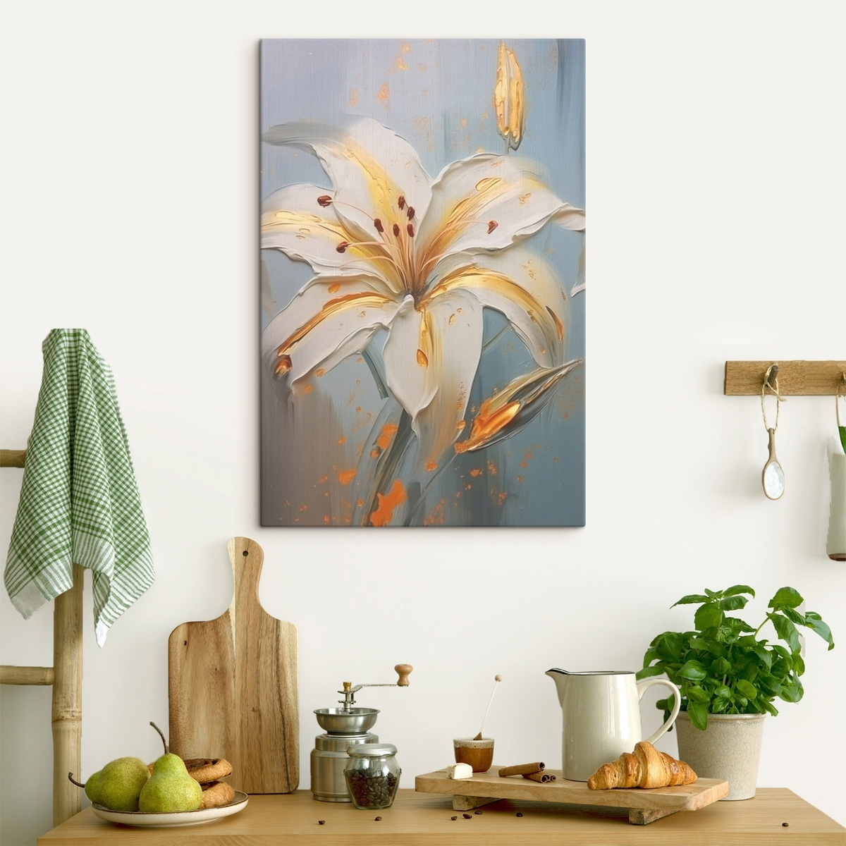 Lírio branco sobre azul — interior 1