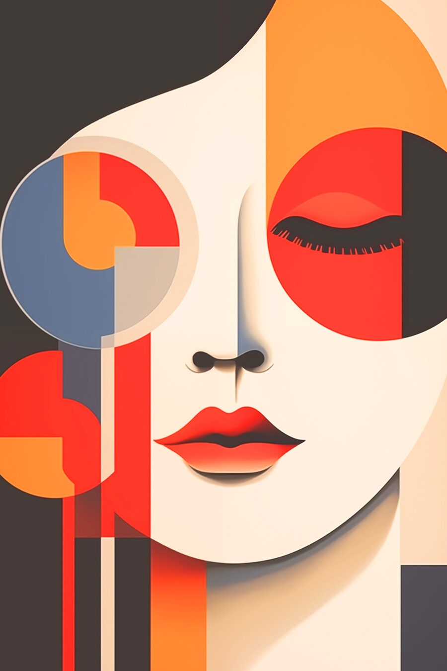 Olhos fechados entre círculos — design completo
