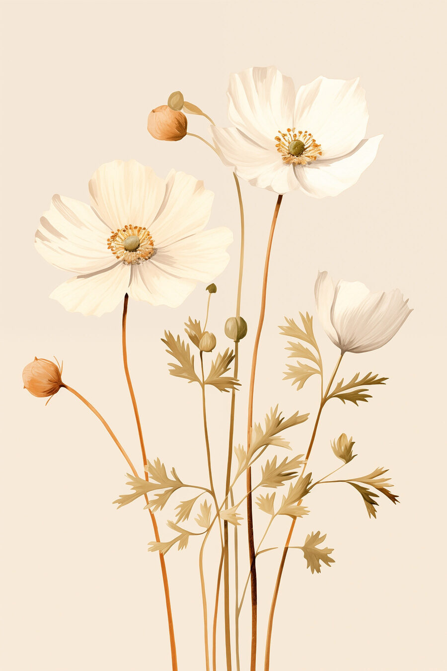 Flores creme com hastes — design completo