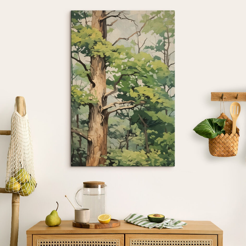 Tronco entre folhas claras — interior 1