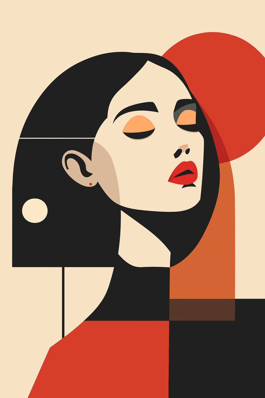 Perfil sobre círculo vermelho — design completo