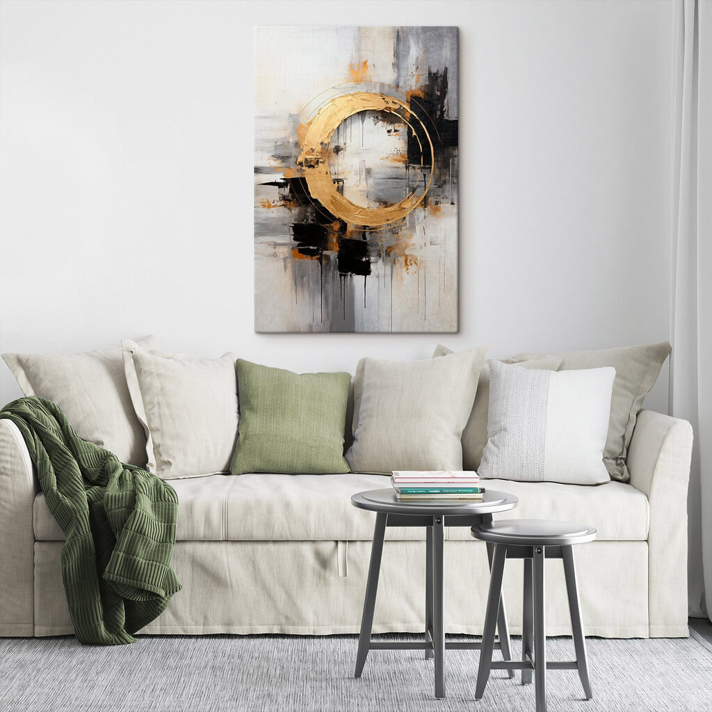 Anel dourado sobre cinzento — interior 1