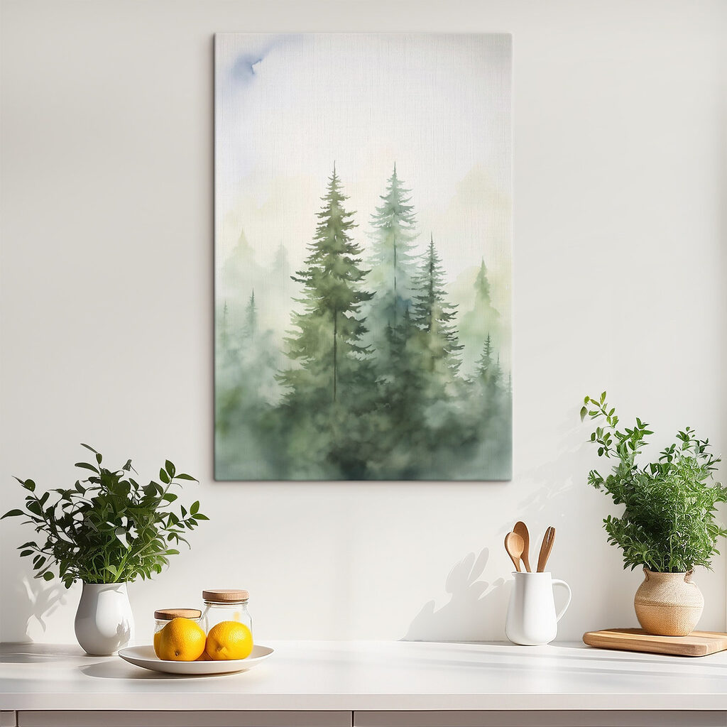 Abetos verdes em aguarela — interior 1