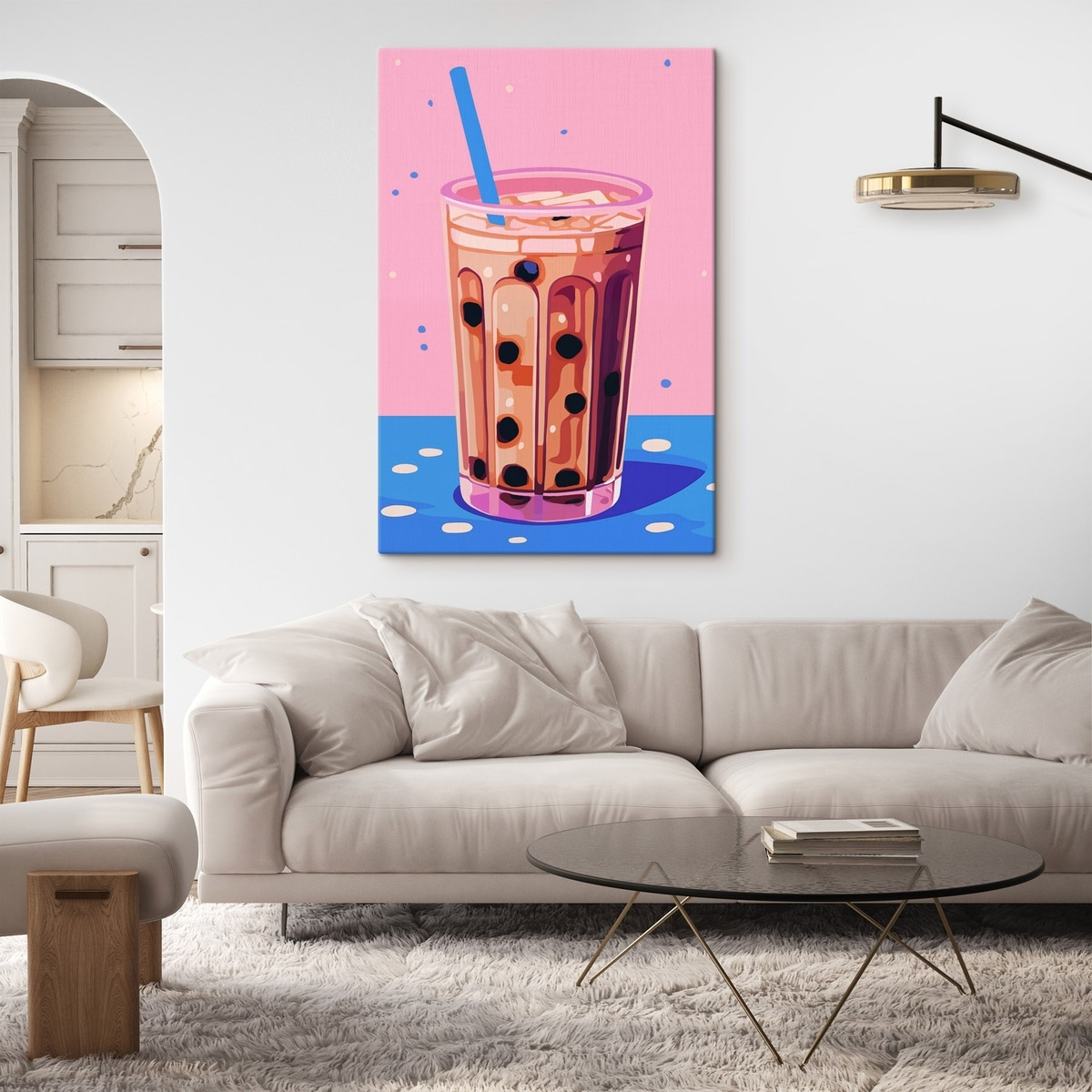 Copos de bubble tea num interior