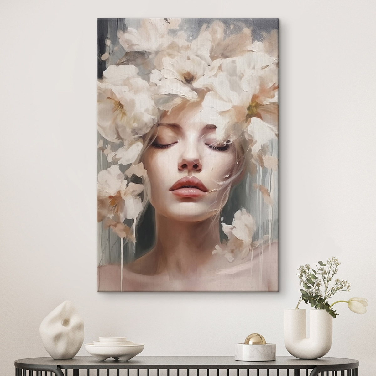 Mulher com flores brancas — interior 2
