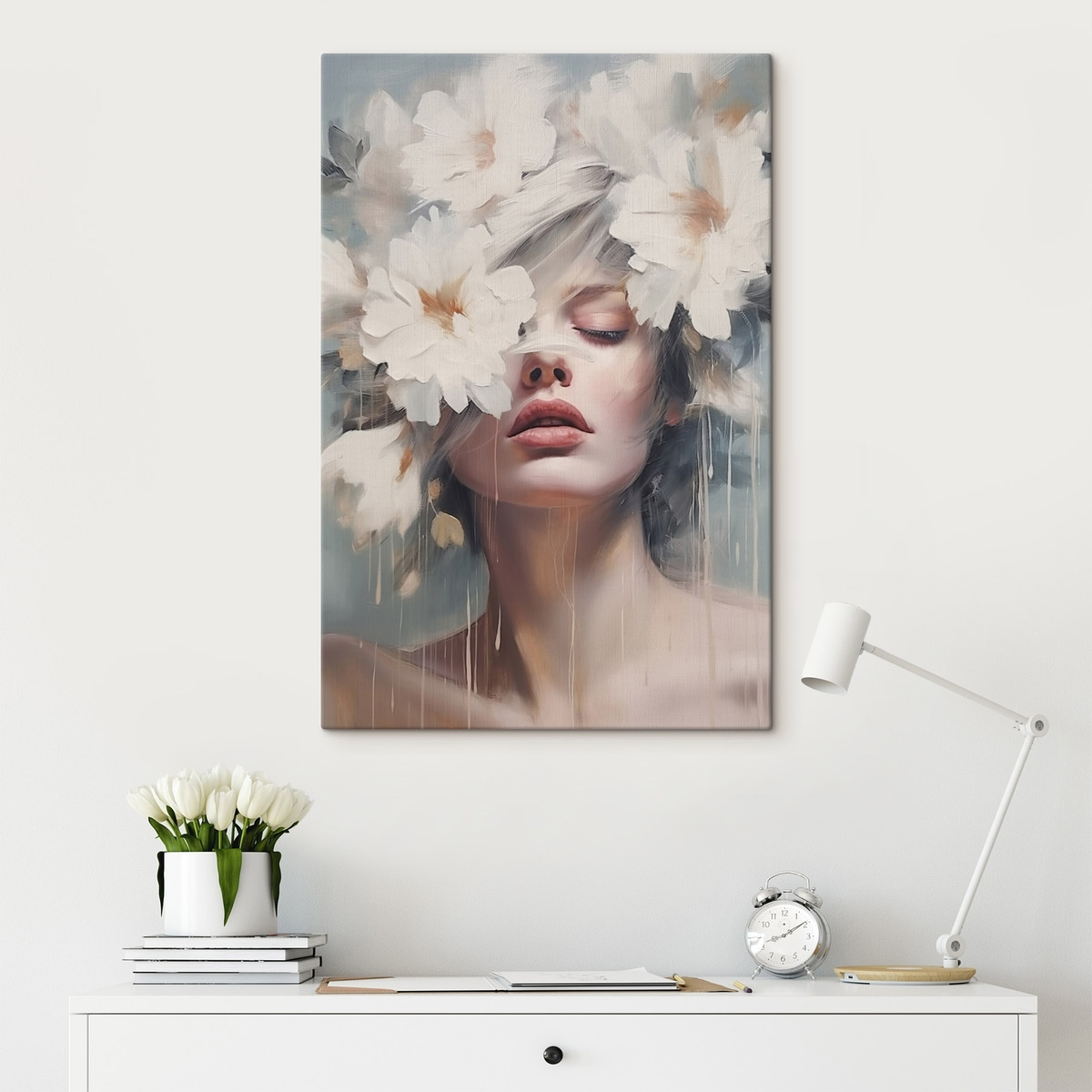 Rosto entre flores brancas — interior 2