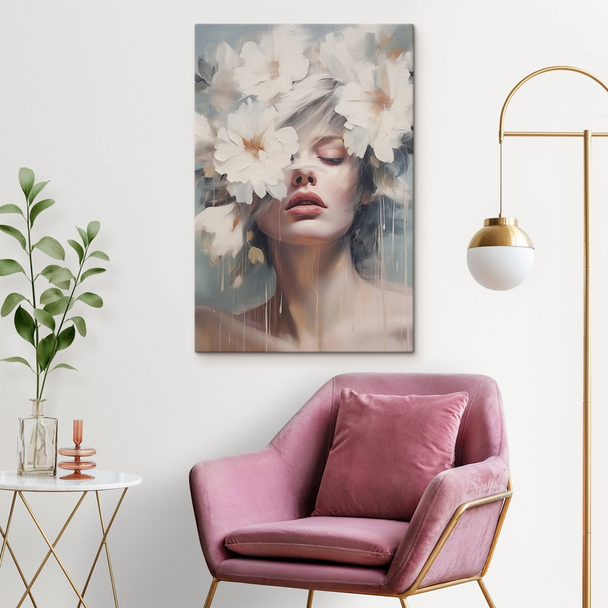 Rosto entre flores brancas — interior 1
