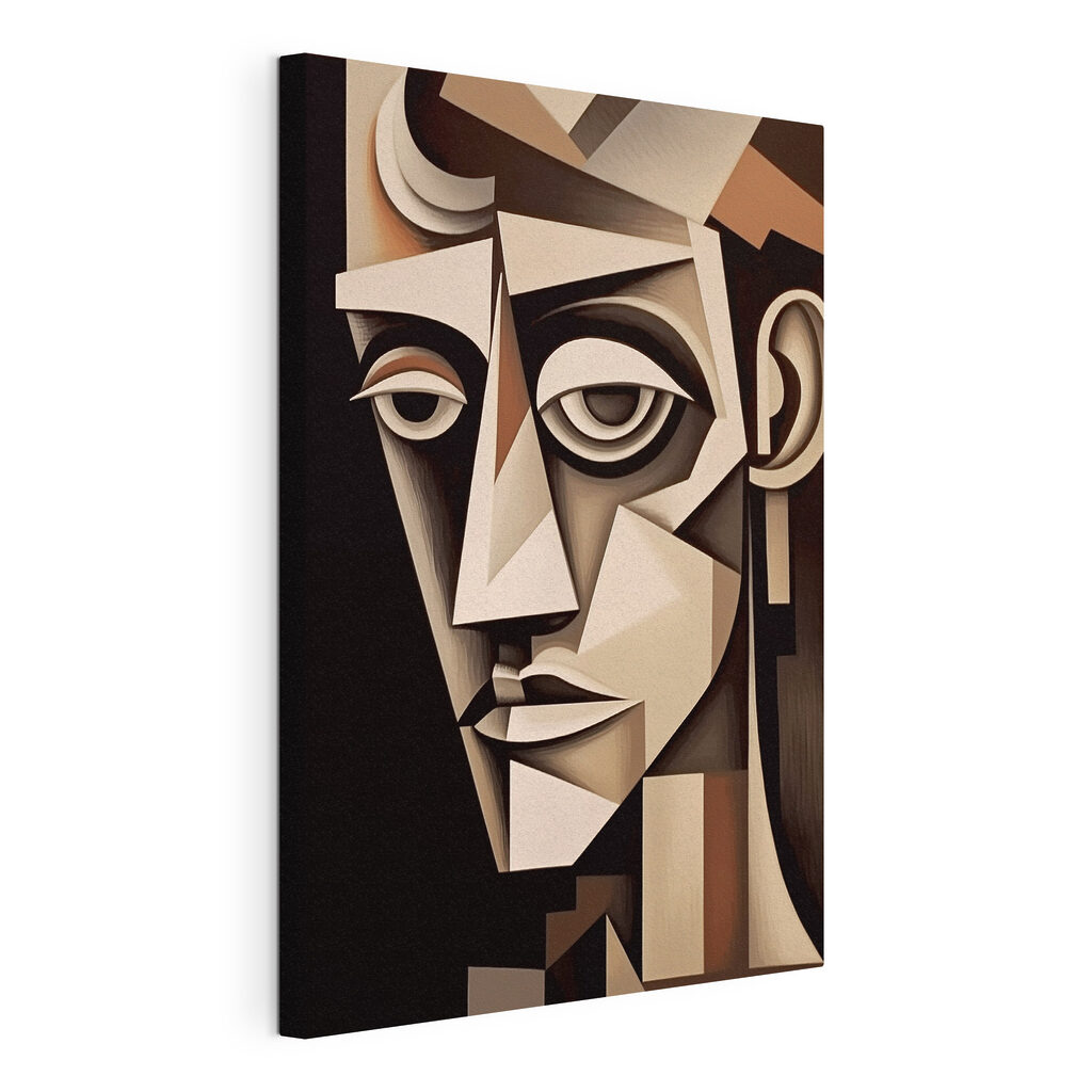 Retrato angular castanho, tela esticada e borda contínua