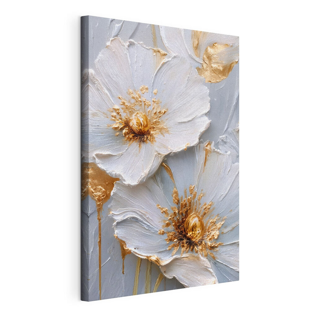 Flores de centro dourado, tela esticada e borda contínua