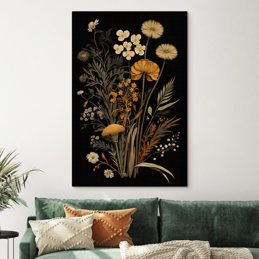 Ramo dourado sobre preto — interior 2