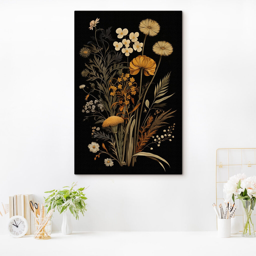 Ramo dourado sobre preto — interior 1