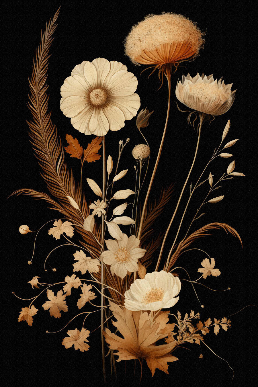 Flores claras sobre preto — design completo