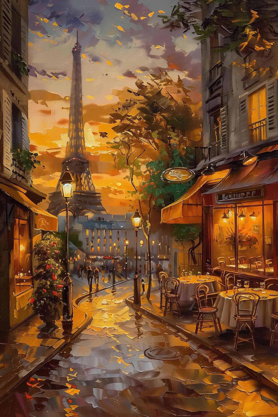 Rua parisiense ao entardecer — design completo
