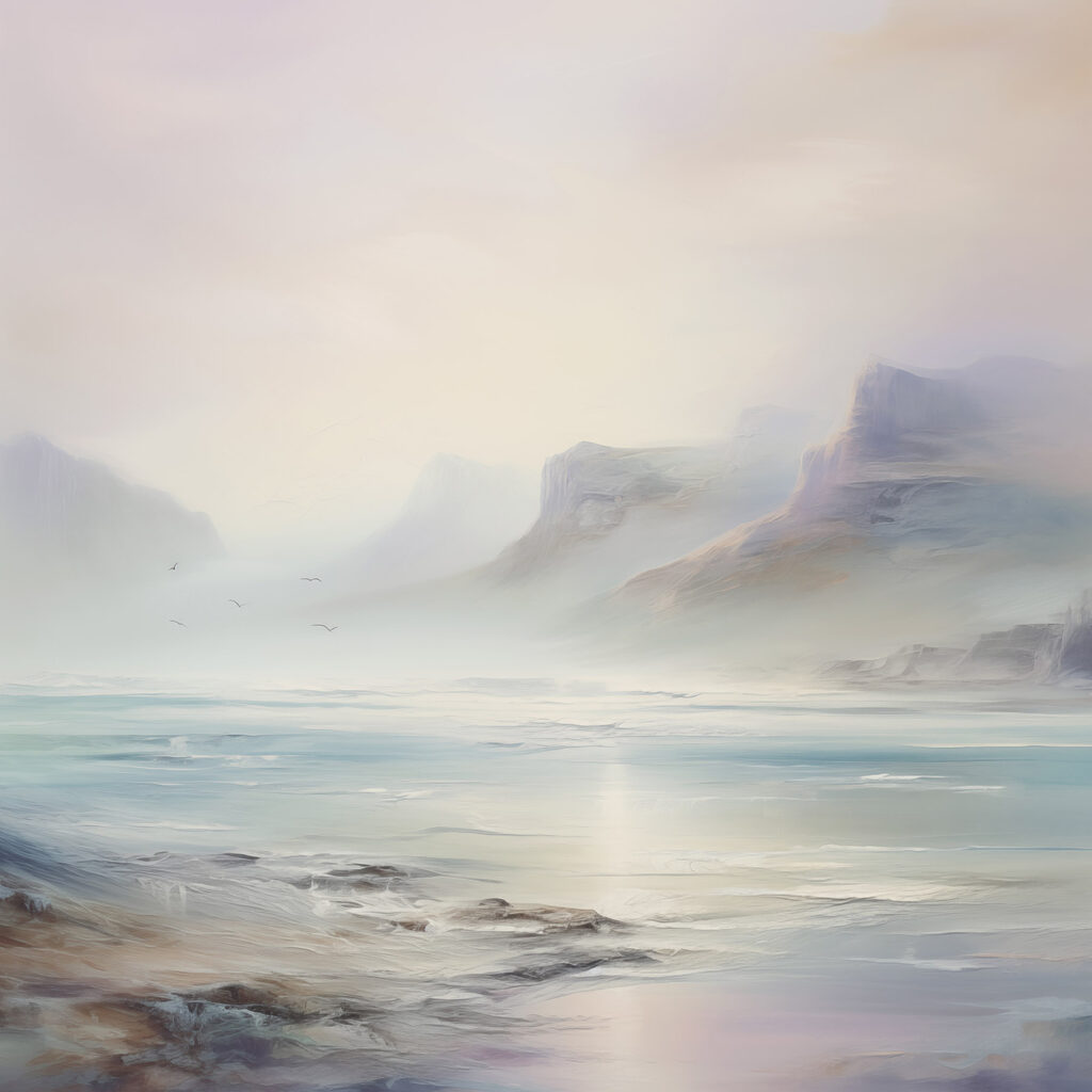 Mar calmo na neblina — design completo