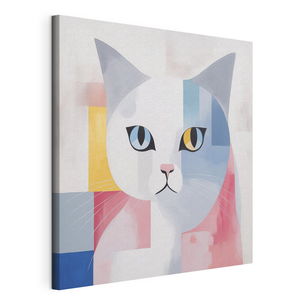 Gato em tons pastel, tela esticada e borda contínua