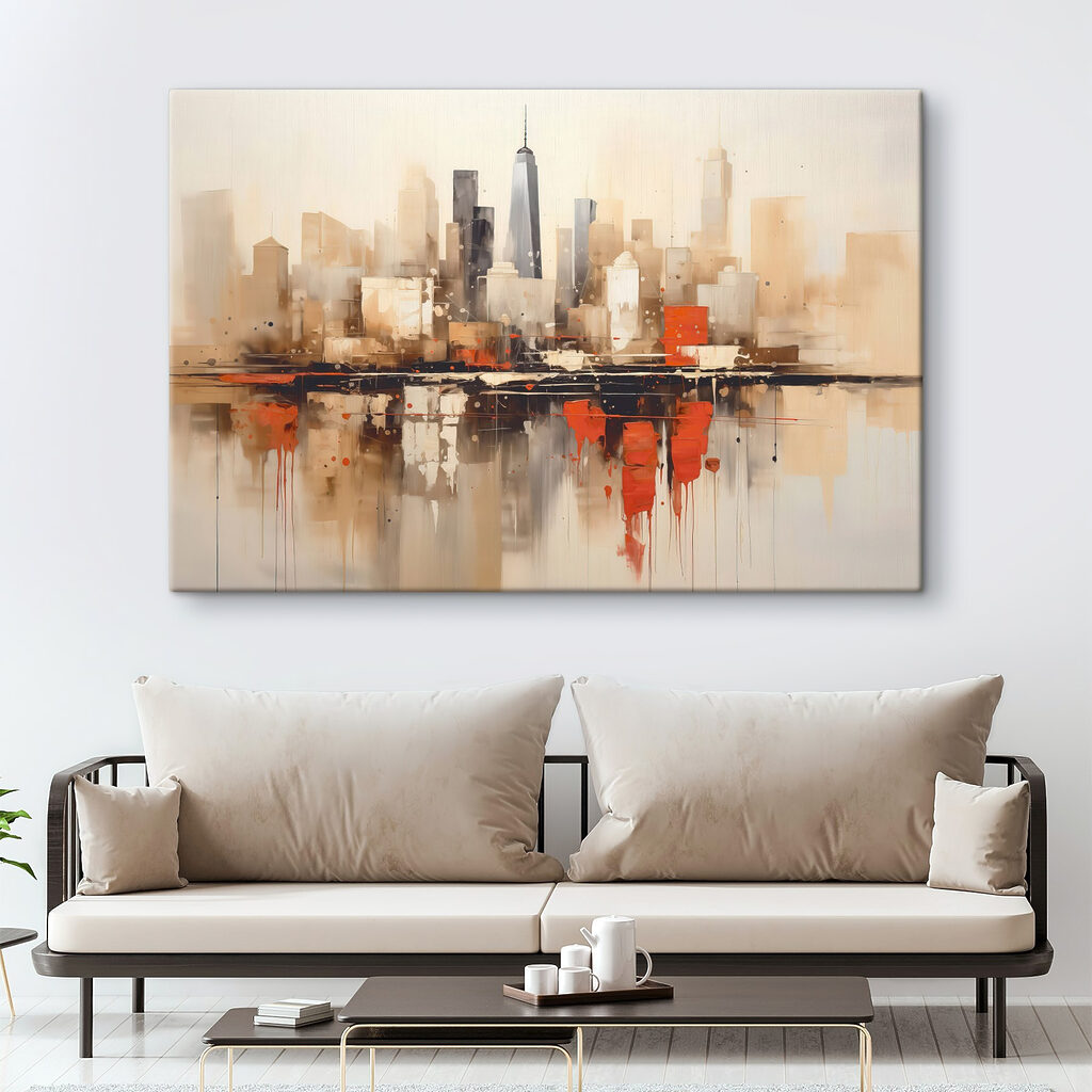 Cidade refletida na água num interior