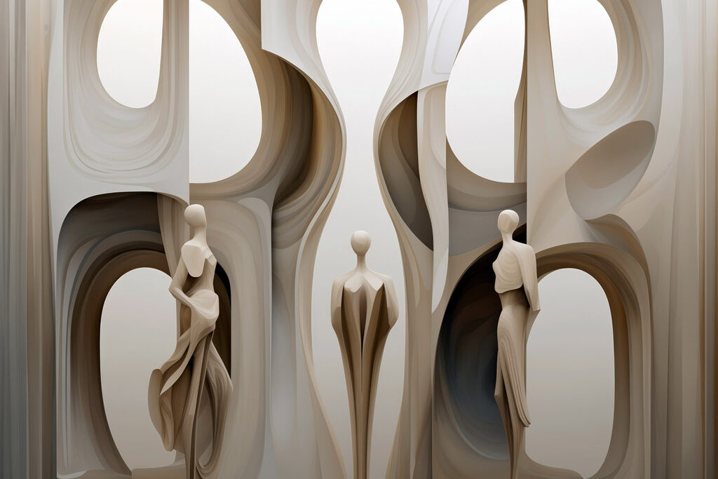 Figuras sob arcos ondulados — design completo