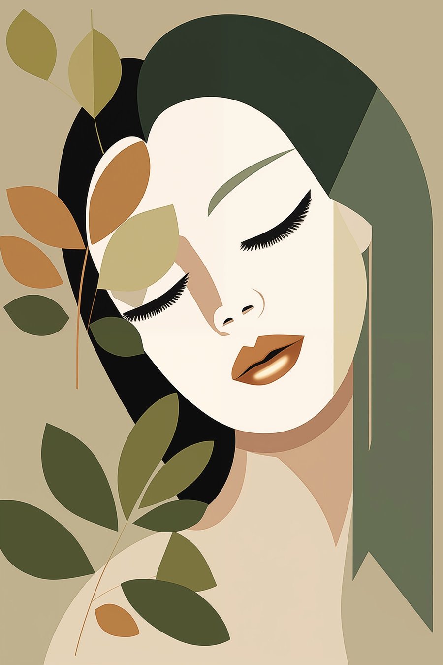 Menina com folhas — design completo
