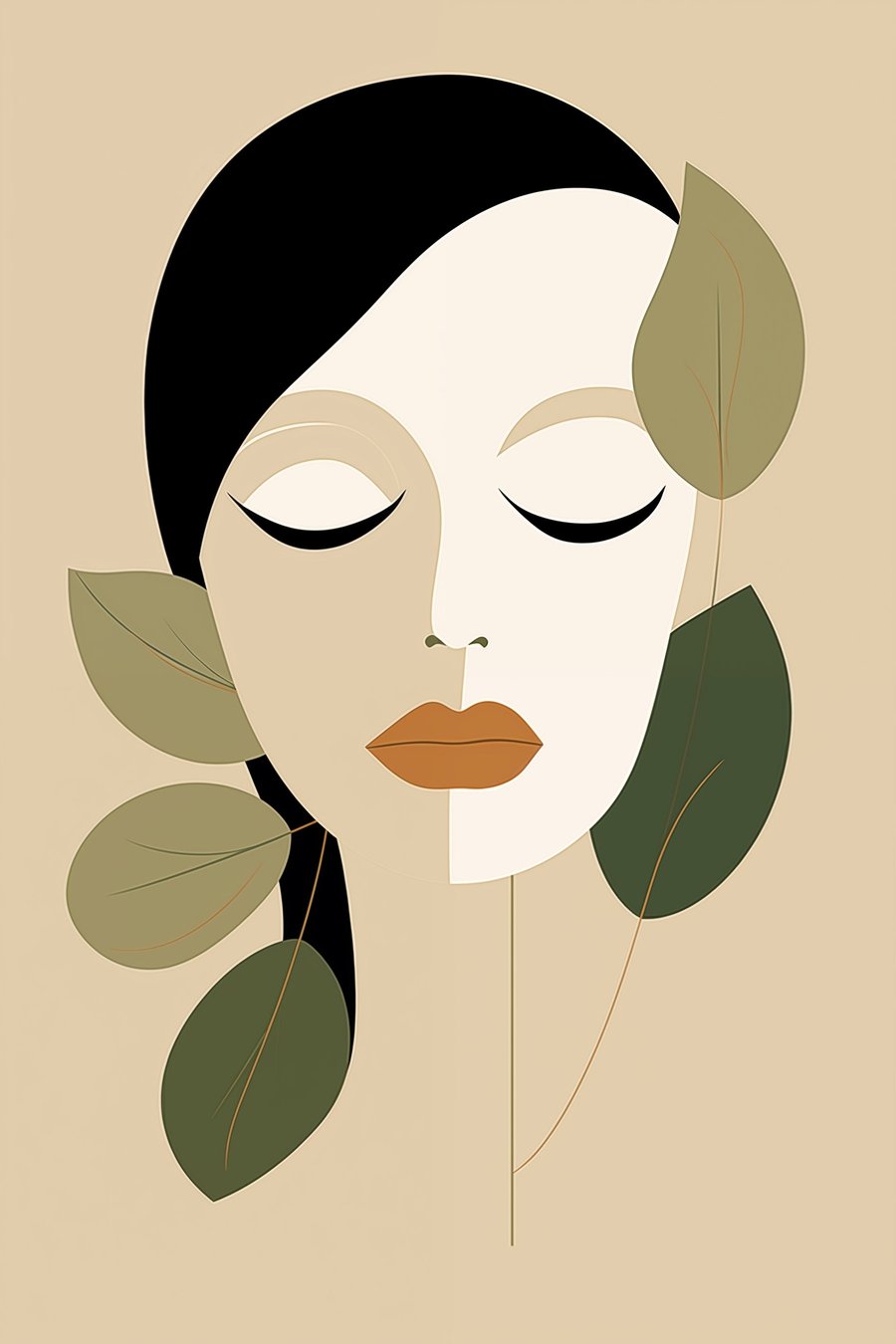 Menina com folhas — design completo