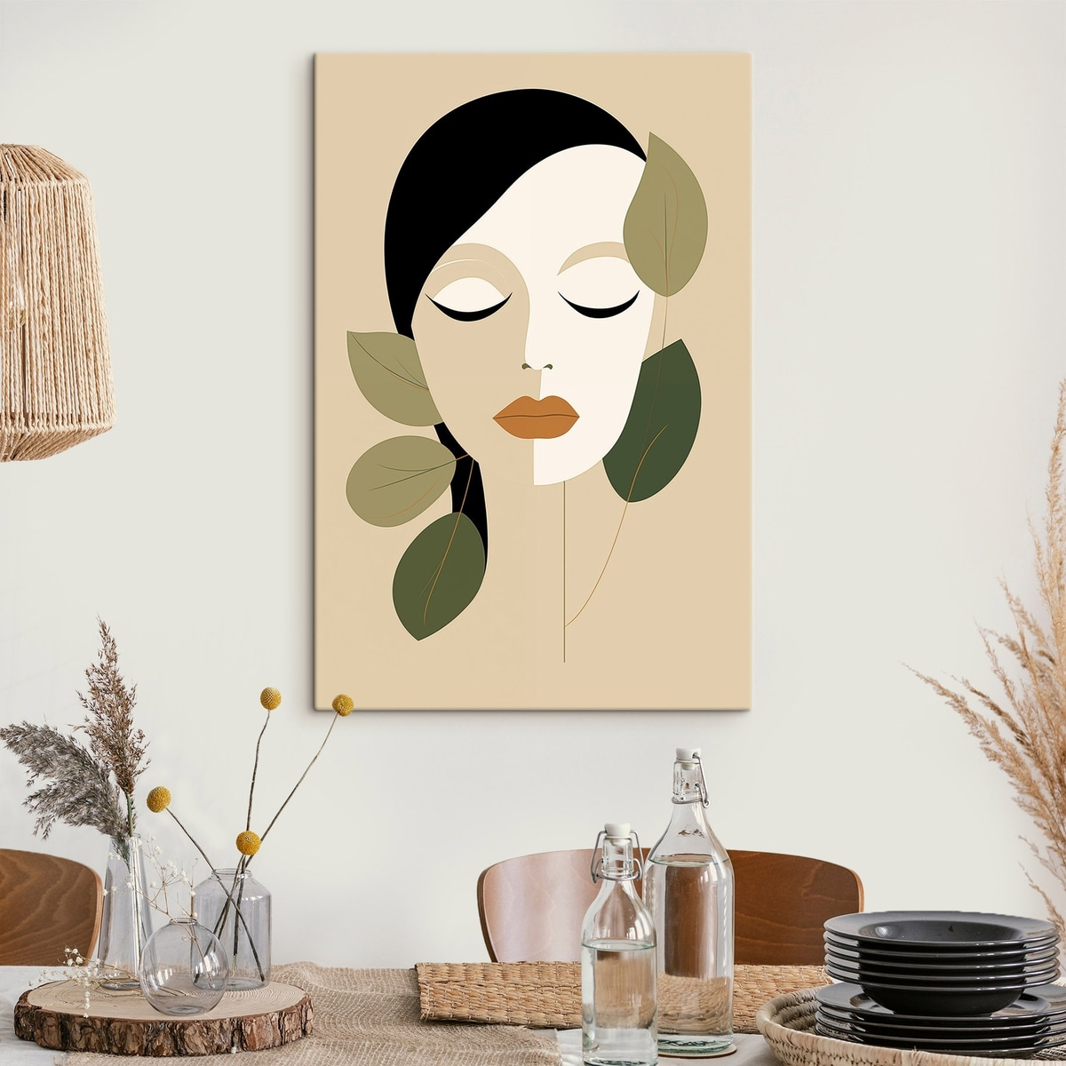Menina com folhas — interior 2