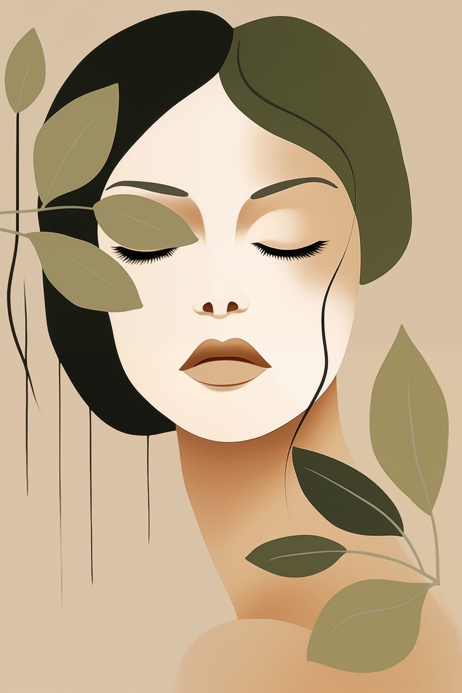Menina com folhas — design completo
