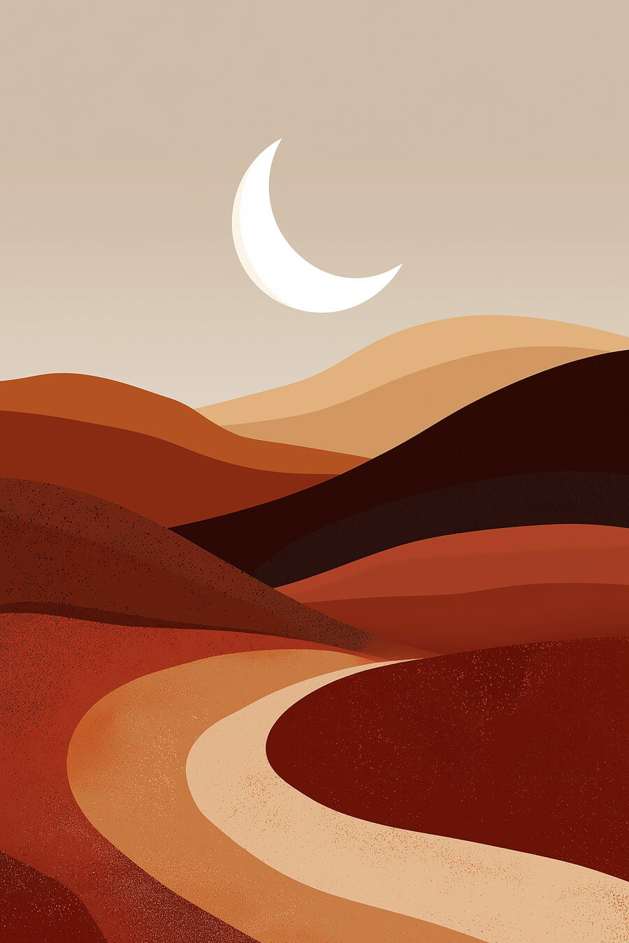 Lua crescente sobre colinas — design completo