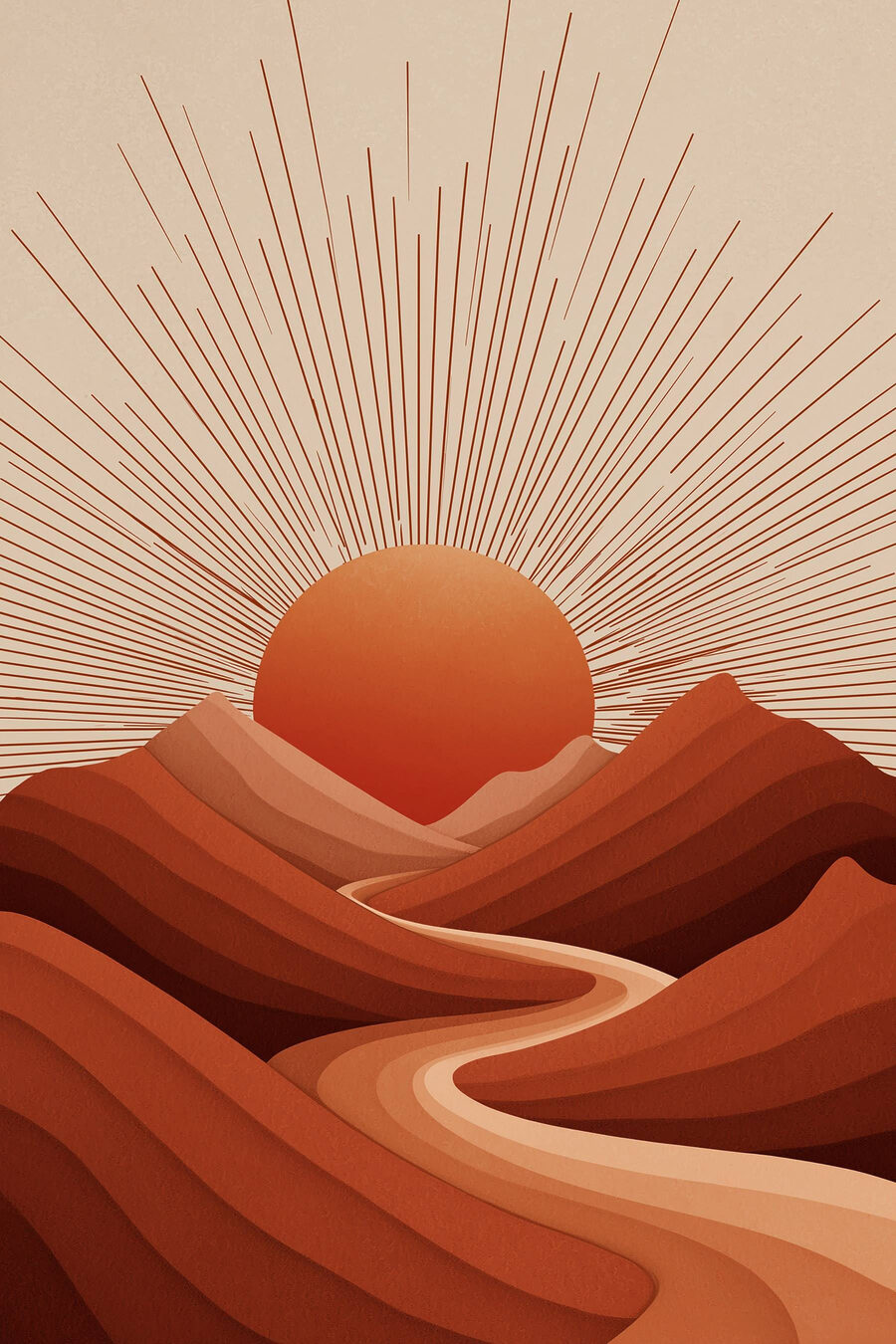 Sol sobre montanhas vermelhas — design completo