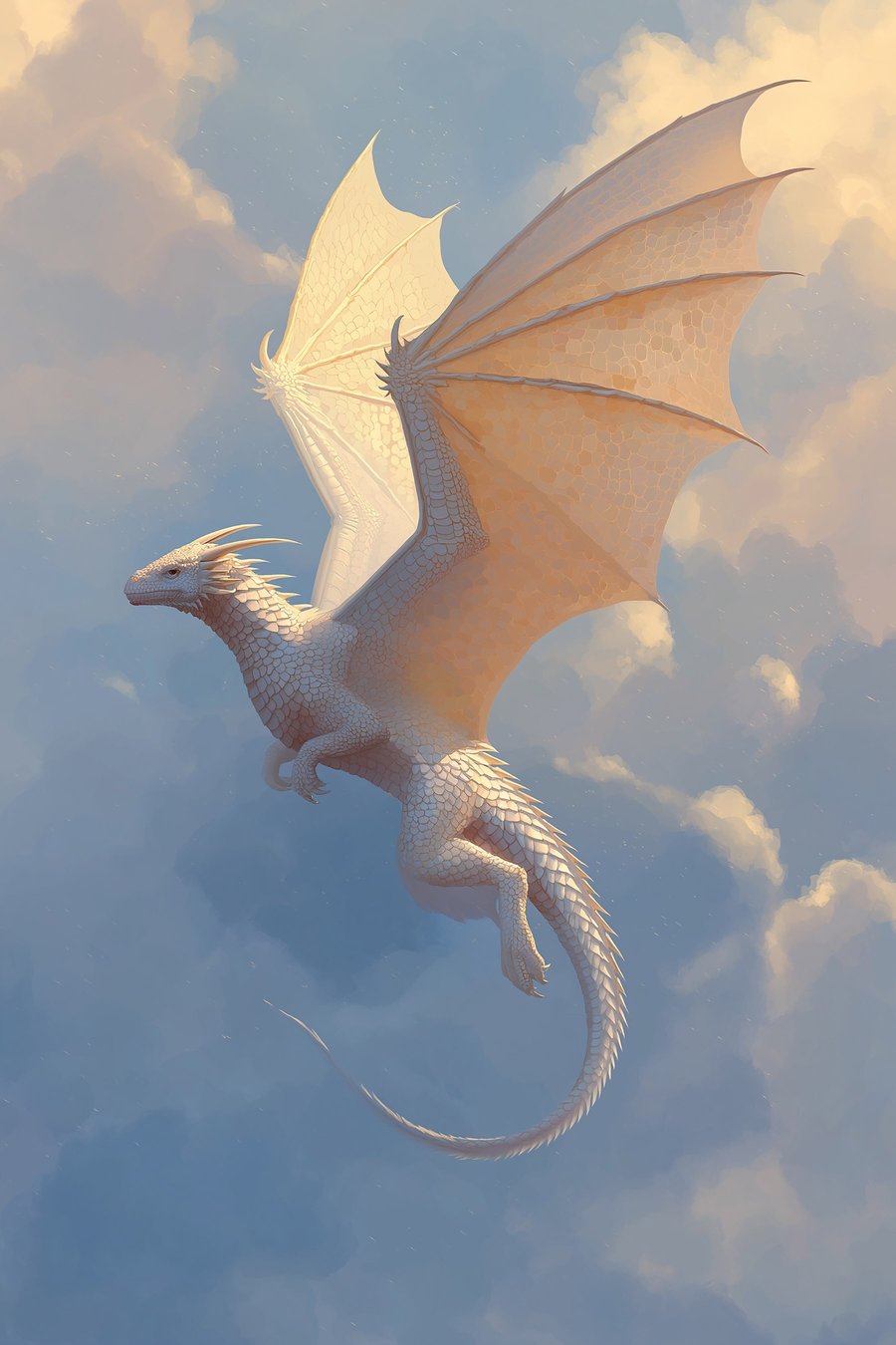 Dragão branco no céu — design completo