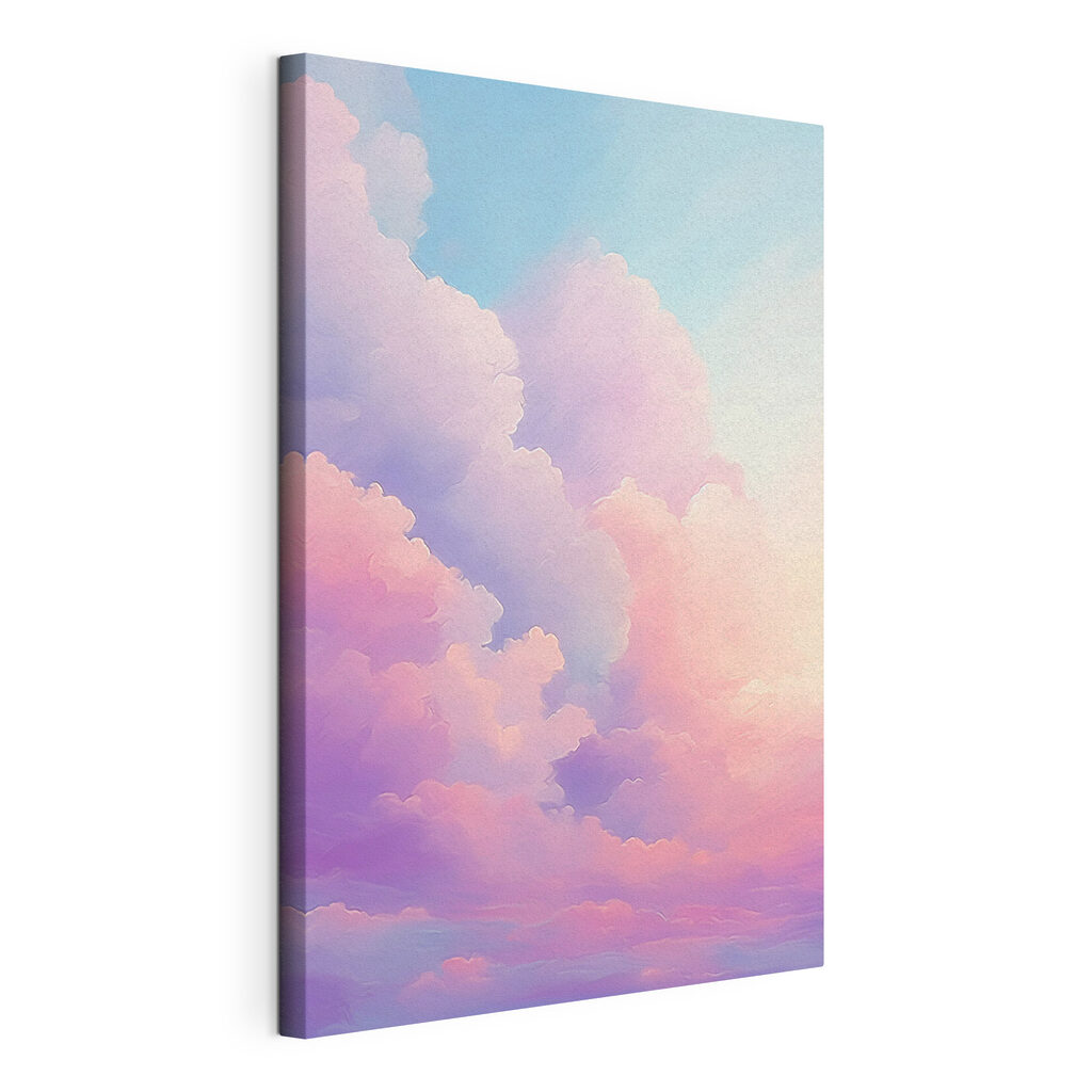 Nuvens rosa sobre violeta, tela esticada e borda contínua