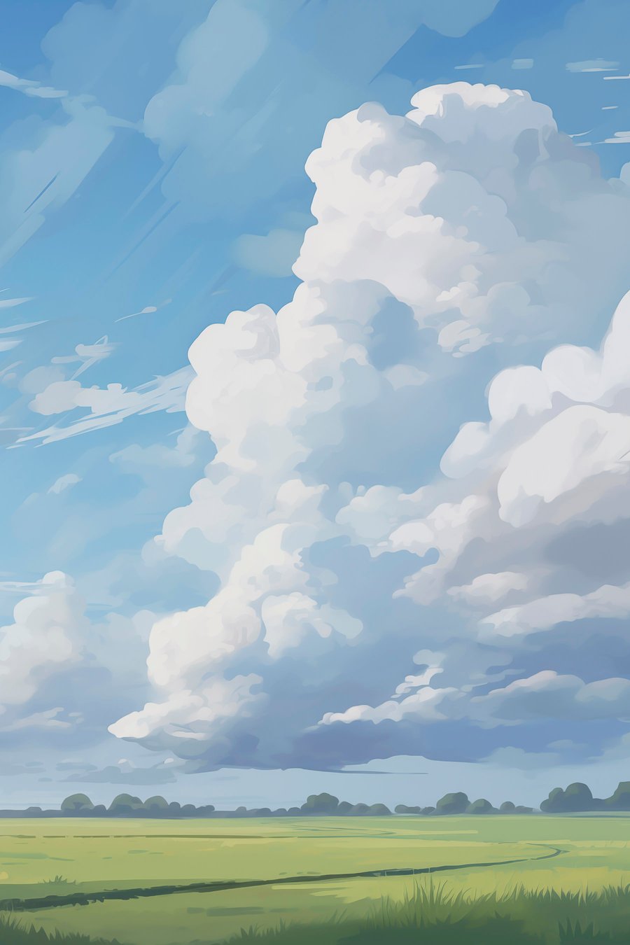 Campo sob enormes nuvens — design completo