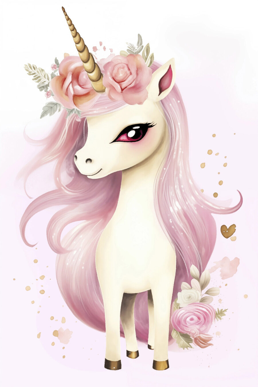 Unicórnio rosa com flores — design completo
