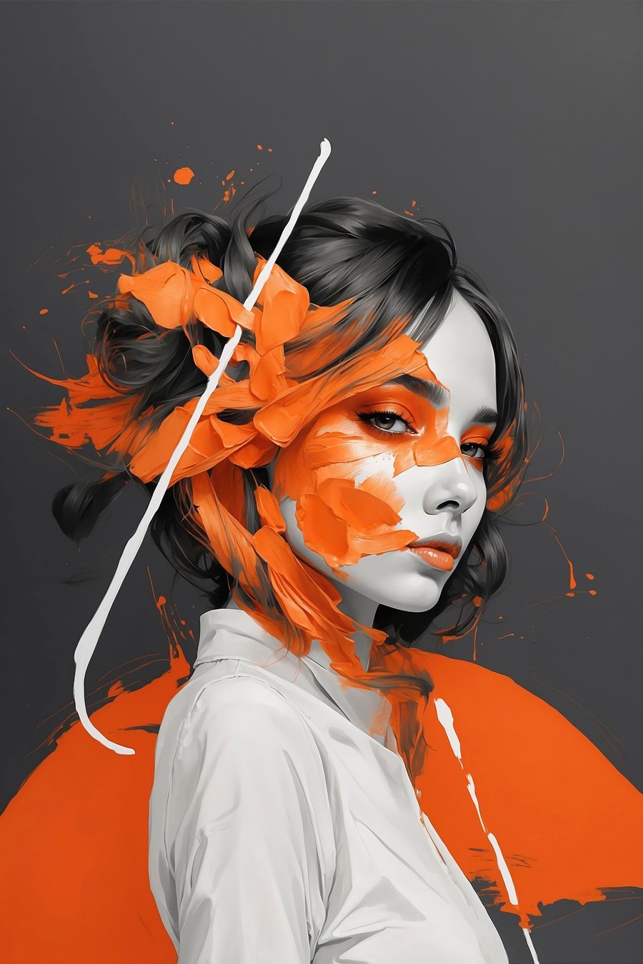 Mulher com pinceladas laranja — design completo