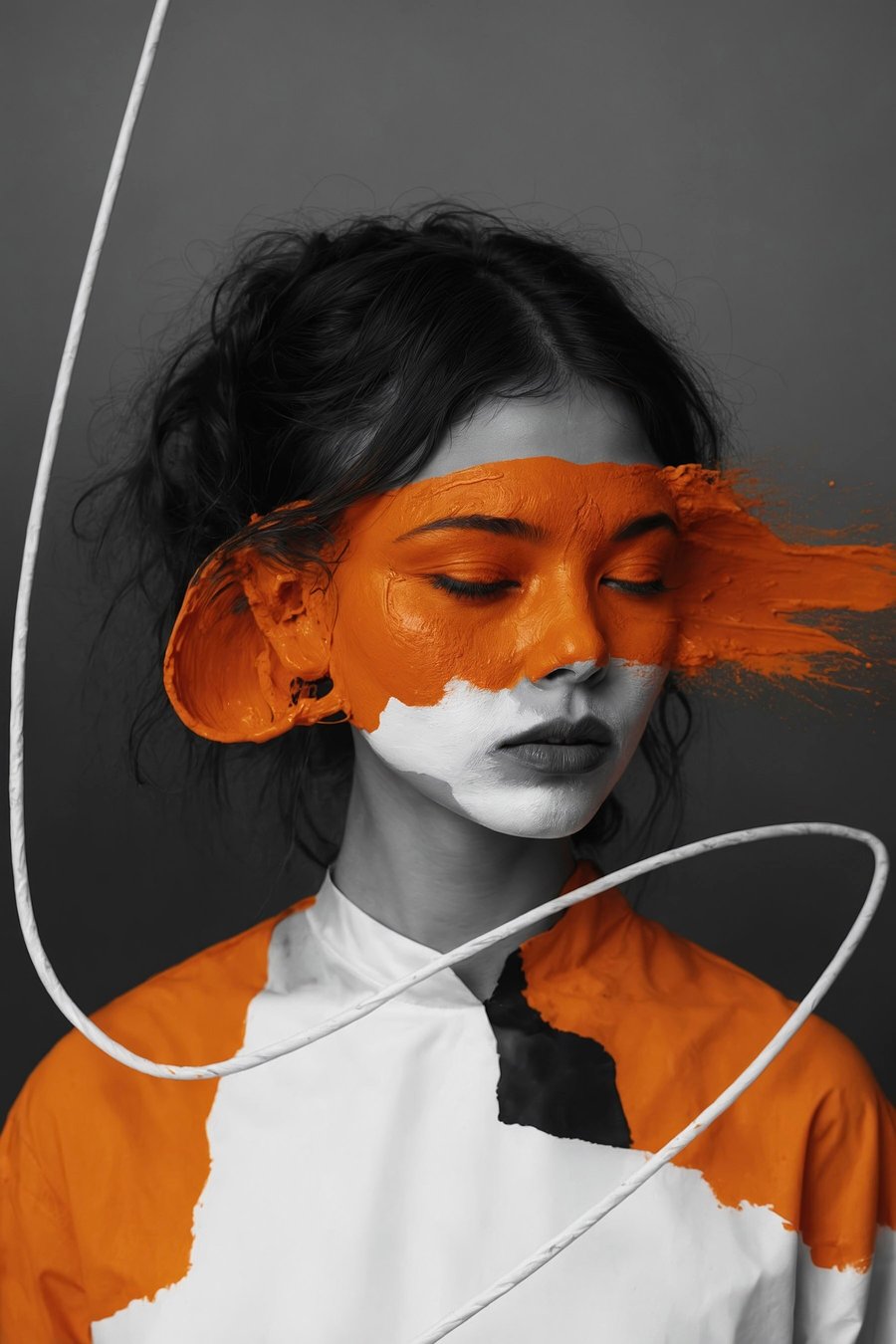 Menina em tons laranja — design completo