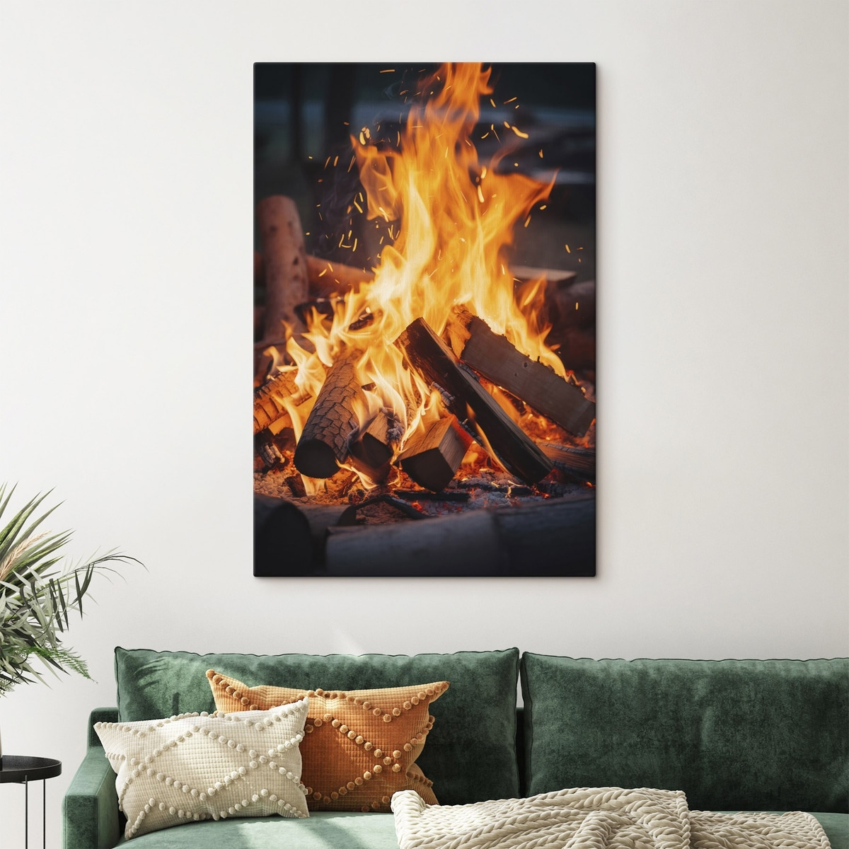 Fogueira ardente com lenha — interior 1
