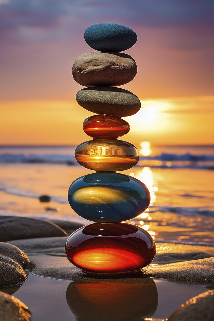 Pedras coloridas ao entardecer — design completo