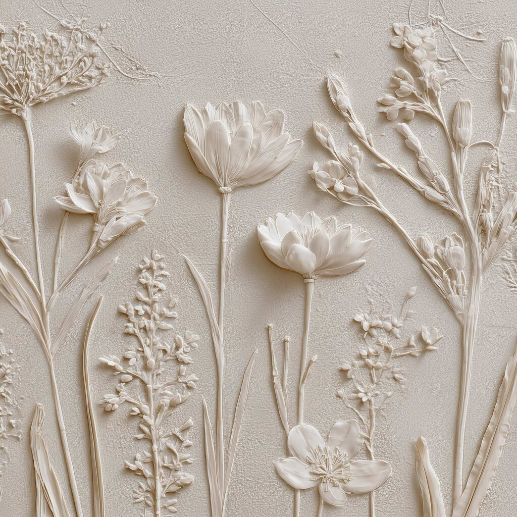 Hastes brancas no prado — design completo