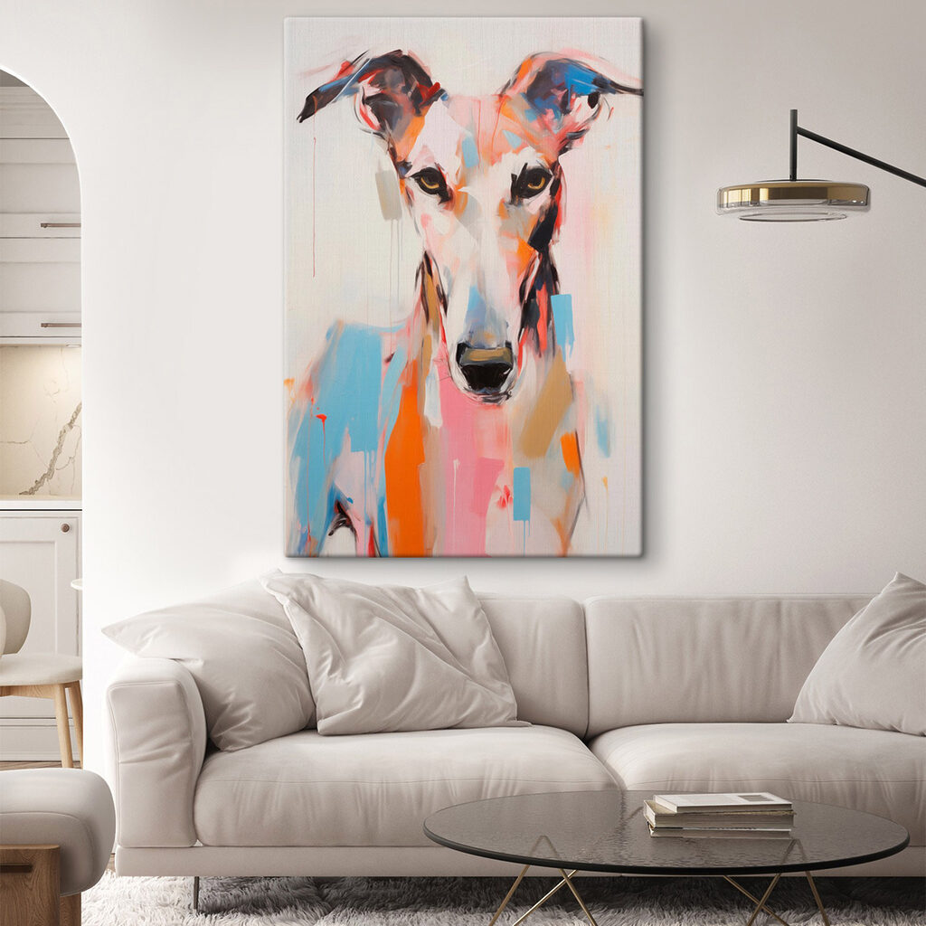 Galgo em pinceladas alegres — interior 1