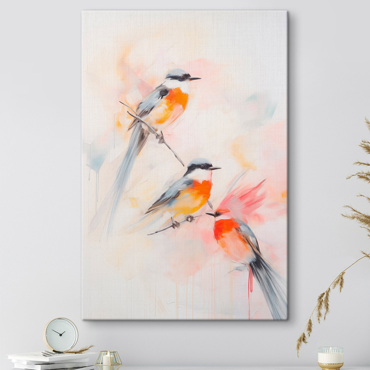 Aves pousadas em ramos — interior 1