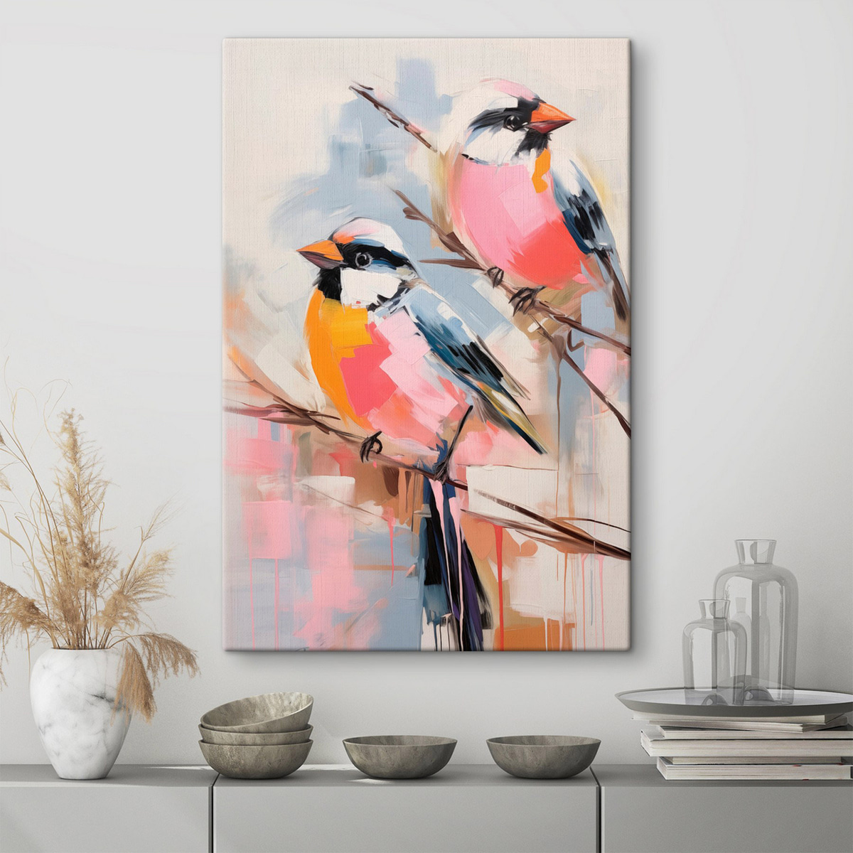 Aves sobre fundo pastel — interior 2