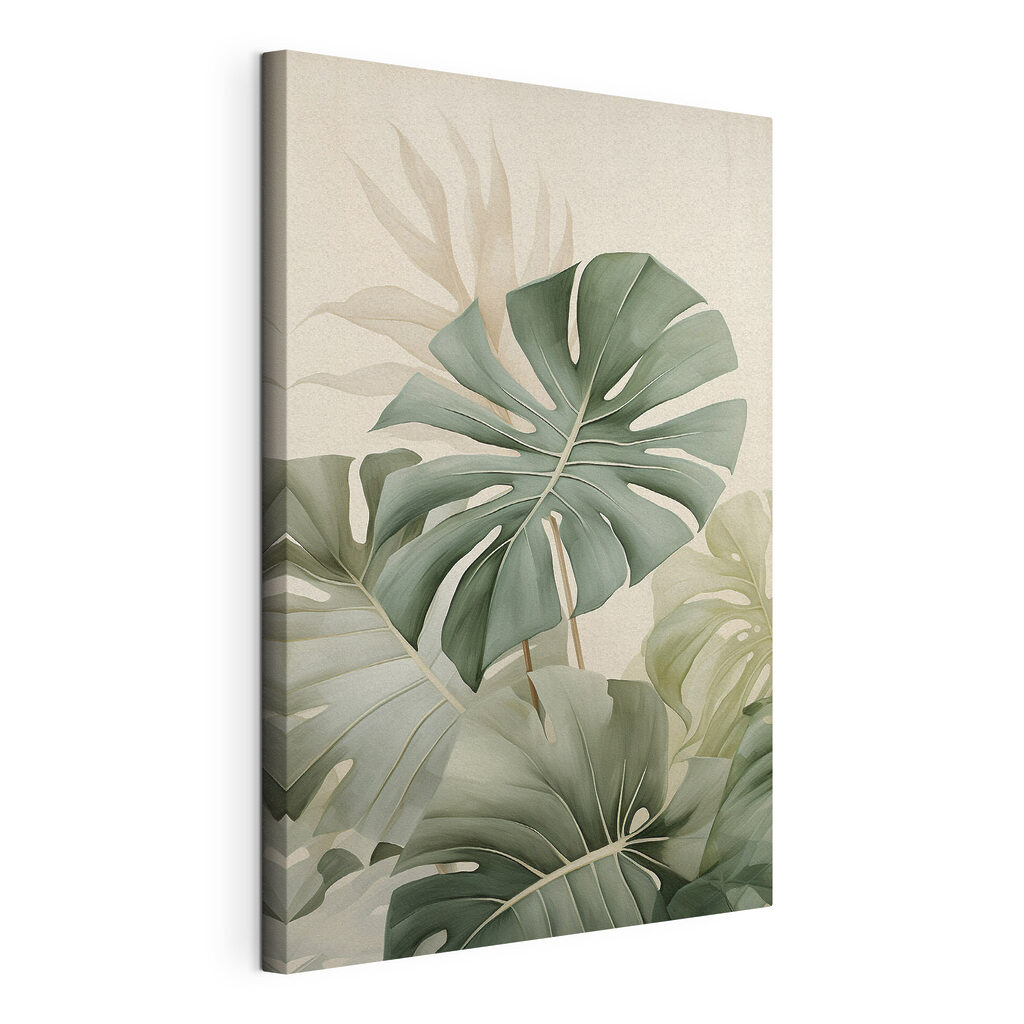 Monstera verde suave, tela esticada e borda contínua