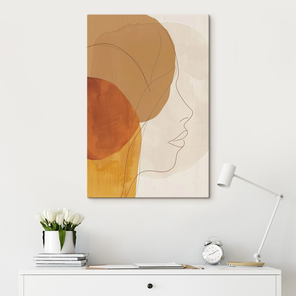 Perfil em linhas ocre num interior