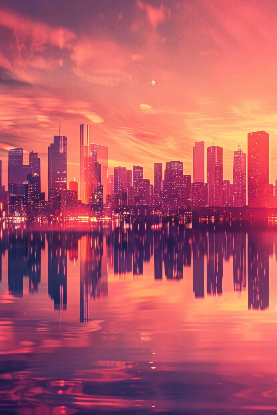 Cidade ao pôr-do-sol — design completo