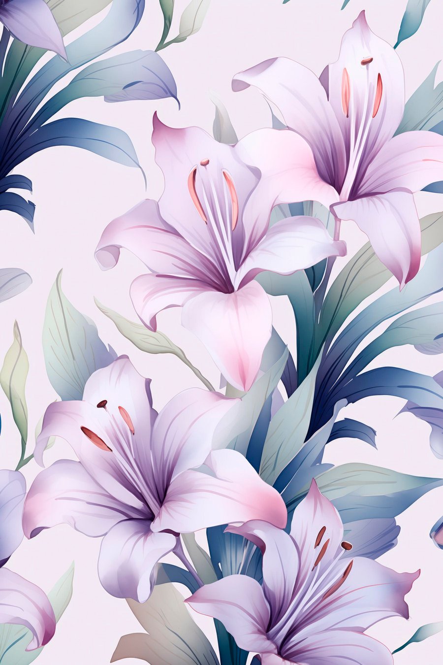 Lírios cor-de-rosa e roxos — design completo