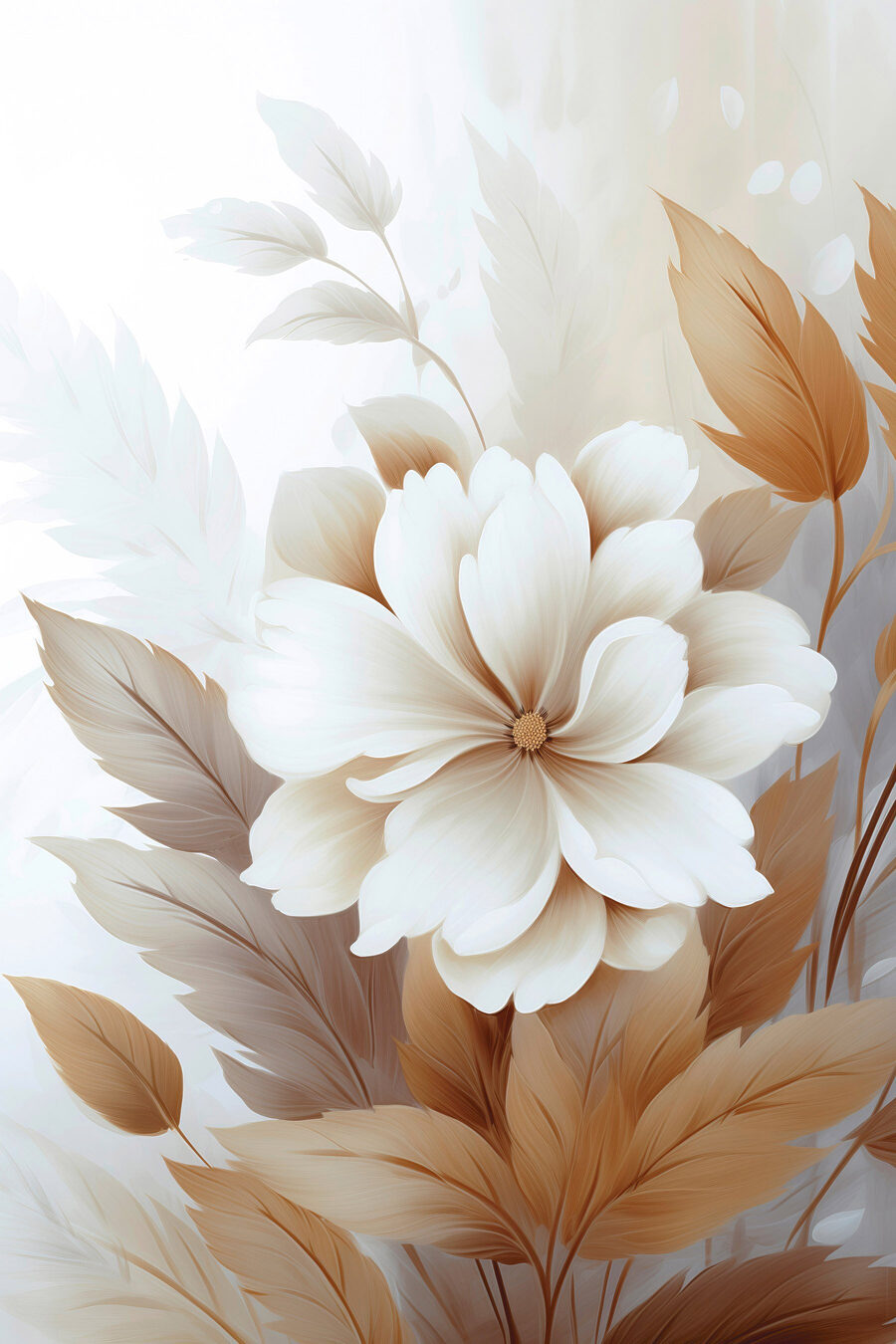 Flor branca com folhas — design completo