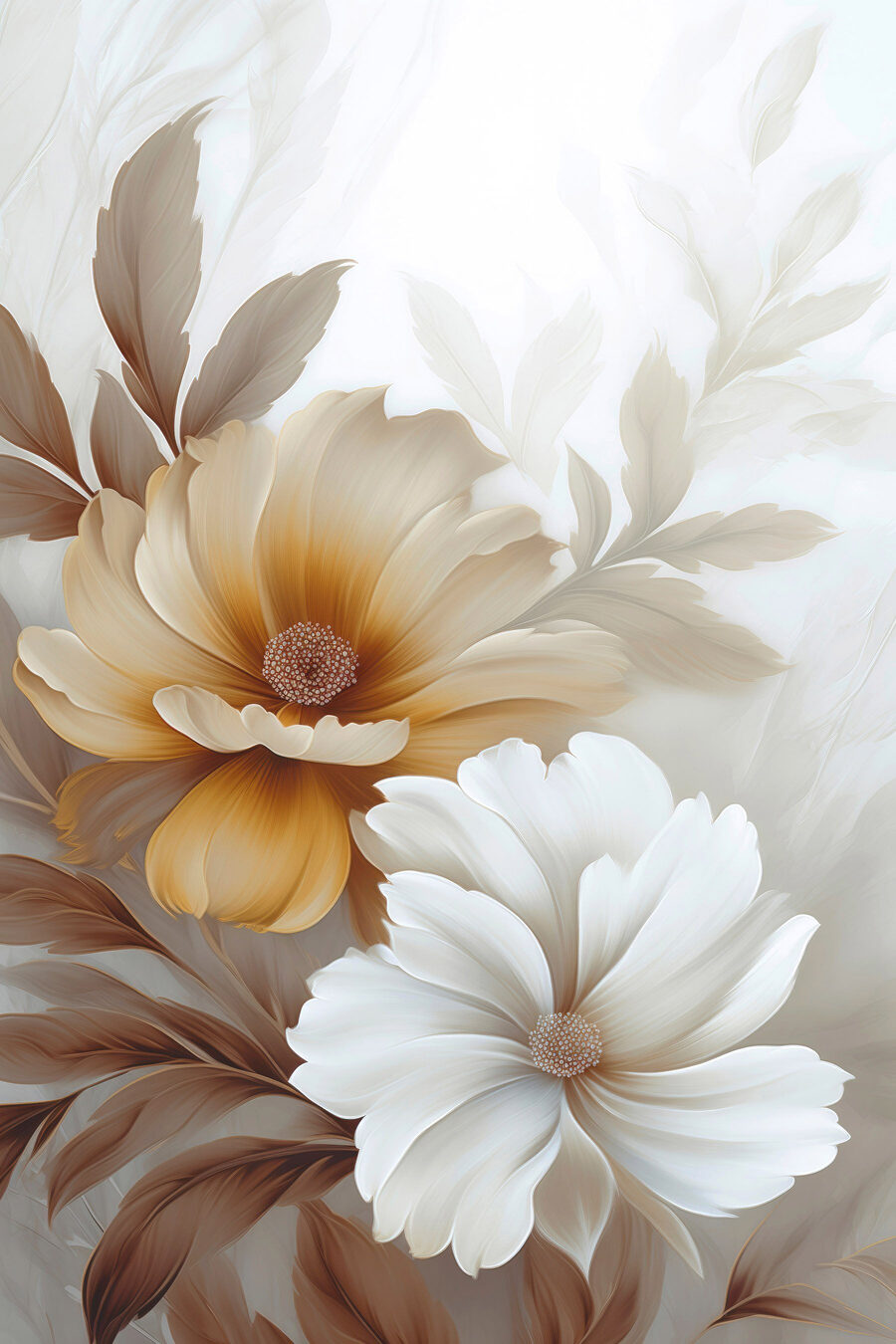 Flores delicadas entre folhas — design completo