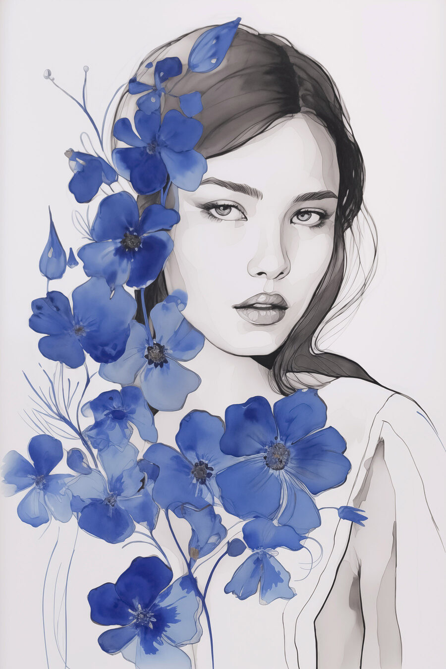Rosto desenhado com flores — design completo